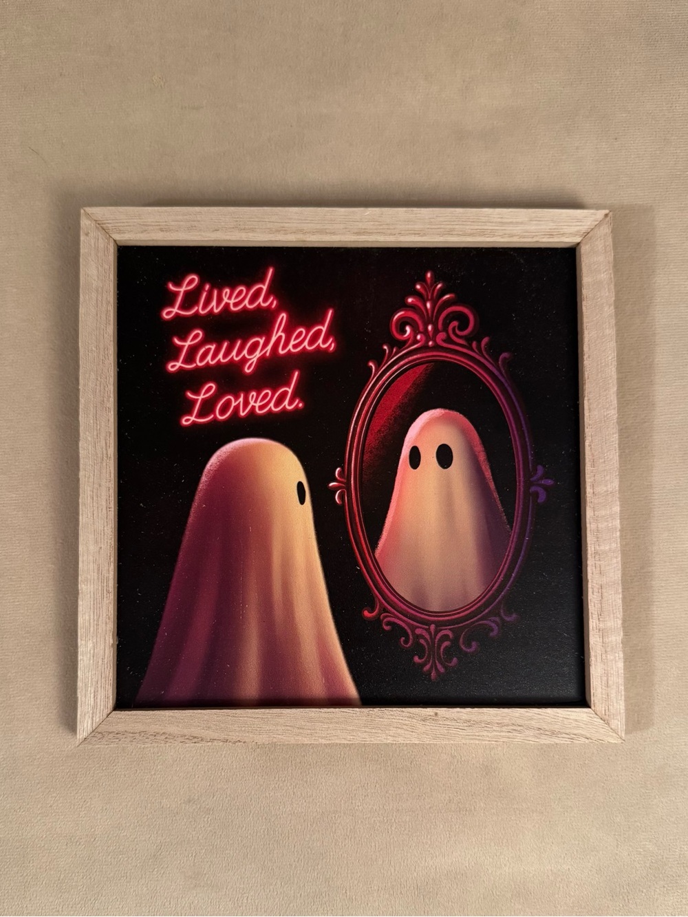 Target Bullseye Playground Lived, Laughed, Loved Pink Ghost Halloween Art NWT